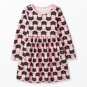 Brand New Hanna Andersson Pink Black Cat Balloon Sleeve Dress